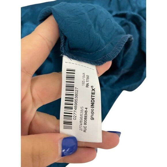 Zara Womens Midi Dress Small S Green Gold Applique Satin Wrinkle 2774/898 NWT - Picture 7 of 16